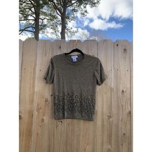 Robert‎ Scott Light Knit Top Floral Embroidered Blouse Size Small Brown Black